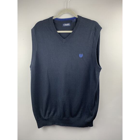 Chaps Ralph‎ Lauren Sweater Vest Mens size Large Navy blue Sleeveless Cotton - Picture 1 of 5